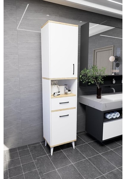 Lula Çok Amaçlı Dolap Banyo Dolabı Kirli Çamaşır Sepeti Dolabı Beyaz