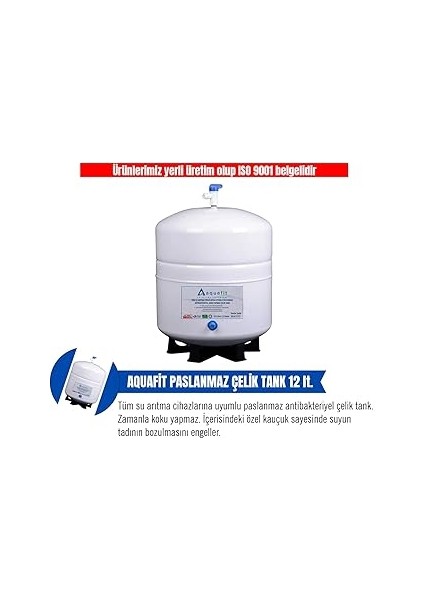 Arıtma Cihazı 12 Lt. Aquafit Paslanmaz Çelik Cihaz - Tank Vanası ve Tank Ayağı Hediyeli fiyatları