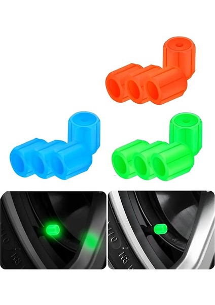 12 Adet Floresan Karanlıkta Parlayan Oto Araba Sibop Kapağı Tüm Araçlara Uyumlu Fosforlu 3 Farklı Renk Mavi Kırmızı Yeşil Toz Geçirmez Motorsiklet Suv Kamyon Supap Kapağı Oto Aksesuarları