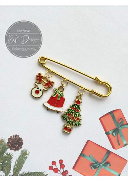 Noel Yeni Yıl Yılbaşı Temalı Broş Yaka Iğnesi Iskoç Iğnesi Çam Ağaçlı