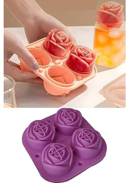 Gül Şekilli 4 Bölmeli Buz Kalıbı, Jöle ve Sunum Için fırsatları