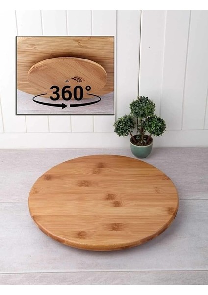 Bambu 360 Derece Dönen Lüx Servis Sunum Tabağı, 30 Cm, Pizza ve Peynir Sunum Tahtası