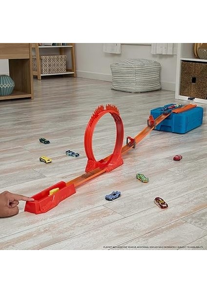 Wheels Track Builder Alev Temalı Akrobasi Seti ve 1 Adet Araba, Birleştirilebilir Oyuncak Saklama Kutusunda 16 Adet Pist Oluşturma ve Akrobasi Parçası, HMC04 fiyatları