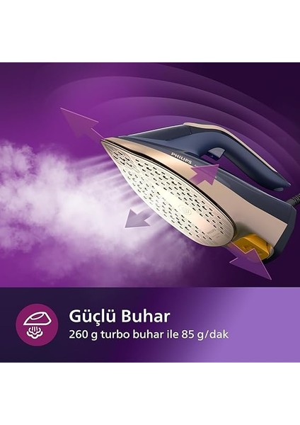 8000 Serisi Azur Buharlı Ütü, 3000W, 260G Turbo Şok Buhar, 85G/DK Sürekli Buhar, Sıfır Yanık Riski, 50ML'LIK Su Haznesi, Optimaltemp Teknolojisi, Steamglide Elite Taban, DST8050/20 indirimleri