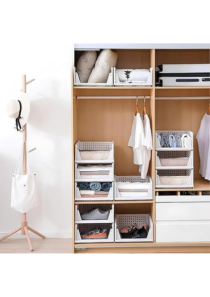 3 Adet Kayar Raf Elbise Dolap Içi Organizeri, Mutfak, Banyo, Çocuk Odası, Garaj ve Ardiye Için Üst Üste Dizilebilir Ünite, Kayar Raf Dolap Içi Kıyafet, Ev Aksesuarı Düzenleyici (Beyaz) modelleri