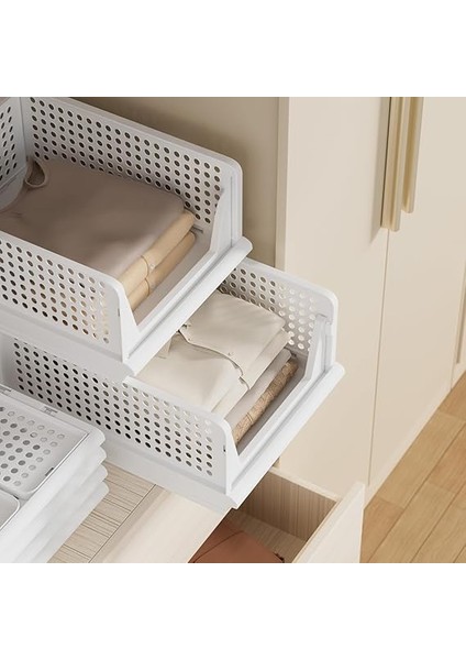 3 Adet Kayar Raf Elbise Dolap Içi Organizeri, Mutfak, Banyo, Çocuk Odası, Garaj ve Ardiye Için Üst Üste Dizilebilir Ünite, Kayar Raf Dolap Içi Kıyafet, Ev Aksesuarı Düzenleyici (Beyaz) fırsatları