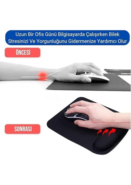 Bilek Destekli Mouse Pad Ergonomik Kaymaz Taban Mouse Pad, Bilek Koruyucu Tasarım Siyah fiyatları