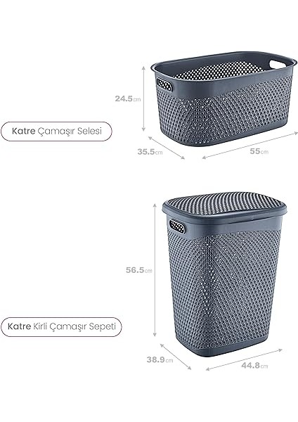 Katre Kirli Çamaşır Sepeti ve Çamaşır Selesi Set Antrasit modelleri