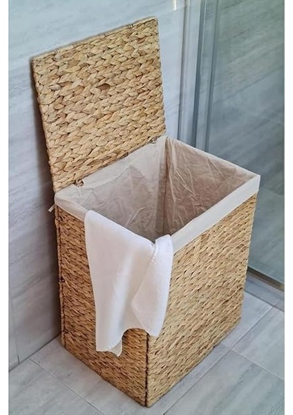 Yapımı Doğal Hasır Katlanabilir Kirli Çamaşır Sepeti, Modern Çamaşır Sepeti, Katlananır Yer Kaplamayan Rattan Kirli Çamaşır Sepeti (44X34CMYÜKSEKLIK 54CM) fırsatları