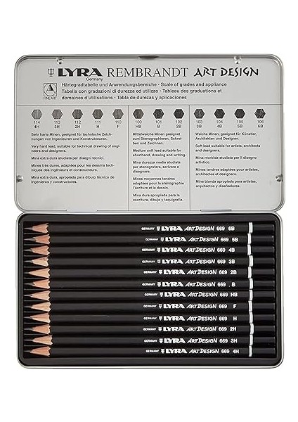 Rembrandt Art Design Çizim Kalemi, 12'li Metal Kutu, Karışık Dereceler fiyatları