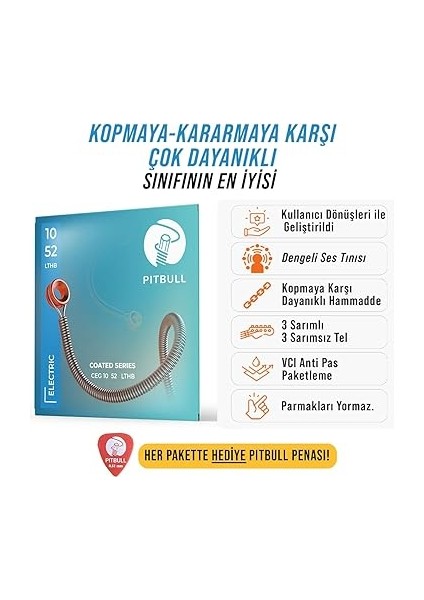 Strings Coated Seri Elektro Gitar Teli – Uzun Ömürlü, Parlak Ton, Yüksek Dayanıklılık (10-52 Lthb) fiyatları