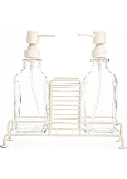 Mutfak Sabun ve Deterjan Dispenser Seti Demir Çiftli Pompa ve Sünger Standı Sabunluk 500 ml Bej fiyatları