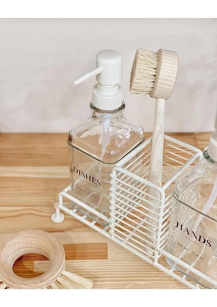 Mutfak Sabun ve Deterjan Dispenser Seti Demir Çiftli Pompa ve Sünger Standı Sabunluk 500 ml Bej fırsatları