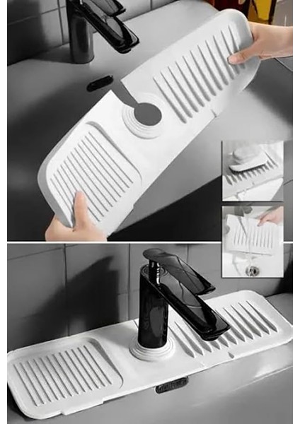 Home Musluk Matı, Eviye Matı,elastik Musluk Matı Su Tutucu Düzenleyici Kaydırmaz Taban Organizer Mutfak Banyo Lavabo,musluk Matı Silikon (Beyaz) fiyatları