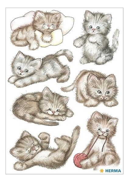 3477 Çıkartma Sevimli Kedicik, Kağıt, Kendinden Yapışkanlı, Kalıcı, 3 Yaprak / 21 Çıkartma fiyatları