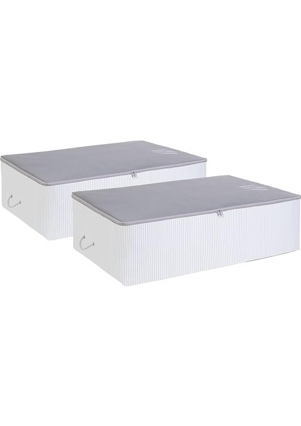 Home Textile 2 Adet Mega Boy Gri Çizgili Stuff&things Baza Altı Hurç Set 74 x 46 x 22 cm