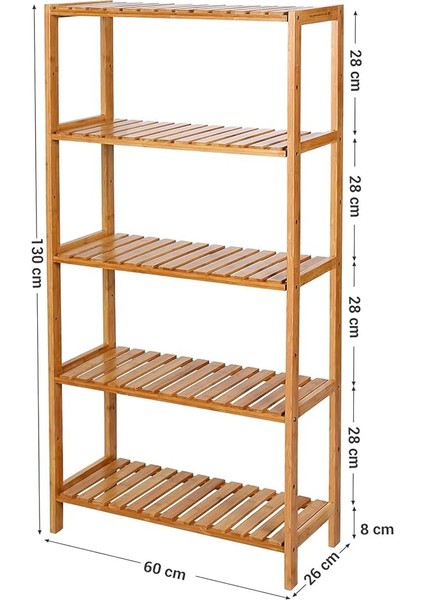 Banyo Rafı 5 Katlı Bambu Dik Raf 9 Seviyede Yüksekliği Ayarlanabilir Çok Fonksiyonlu, Oturma Odası, Koridor, Mutfak Için Uygun 60X26X130 cm Doğal Renk BCB35Y modelleri