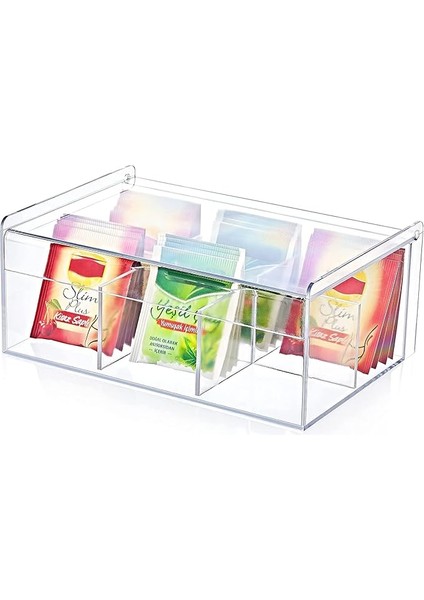 Akrilik Çay Kutusu 6 Bölmeli Kapaklı Poşet Bitki Çayı Saklama Kabı - Akrilik Pratik ve Şık Akrilik Çay Kutusu - 6 Bölmeli Kapaklı Poşet ve Bitki Çayı Saklama Kabı