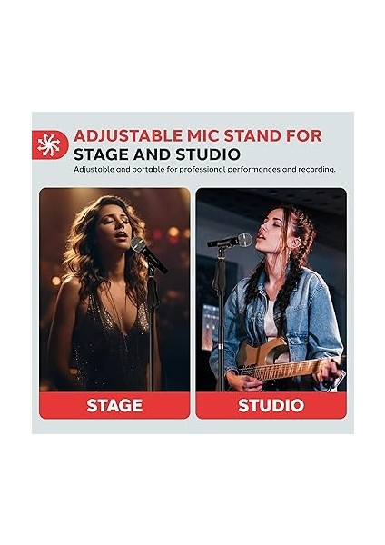 Evrensel Mikrofon Standı - M-6 Mikrofon Montaj Tutacağı ve Yüksekliği 27,5 "ila 57" Inç Arasında Ayarlanabilir Yükseklik, Kompakt Yuvarlak Taban Plakası - Hızlı Ayar Kilit Sıkı Düğme Hafif ve fiyatları