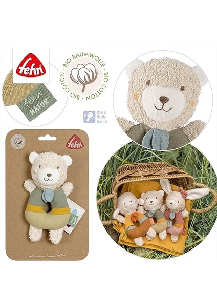 Bebek Halka Kavrama Oyuncağı Ayıcık Fehnnatur - Organik Pamuklu Pelüş Hayvan - Oyun Oynayarak Öğrenmek Için Çıngıraklı Oyun Hayvanı - 0+ Aylık Bebekler ve Küçük Çocuklar Için Kavrama Oyuncağı fırsatları