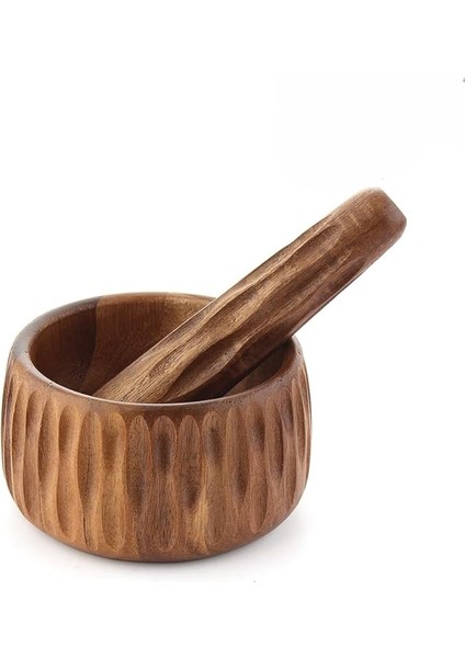 Home Akasya Ahşap Sarımsak Ezici Havan Seti – Tokmaklı Baharat ve Sarımsak Ezici, Doğal Ahşap El Yapımı Mutfak Yardımcısı, Dayanıklı ve Estetik Ezme Havanı (Desenli)