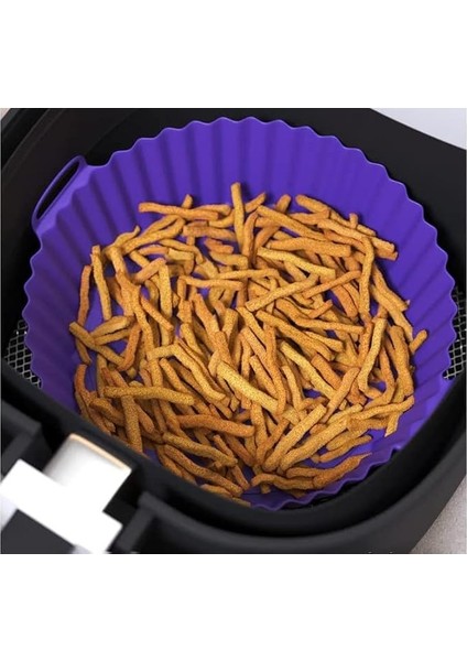 Airfryer Silikon Pişirme Kabı 20X5 cm Bpa Içermez Airfryer Pişirme Kağıdı, Yapışmaz Kolay Temizlenir, Silikon Pişirme Kalıbı (Mor)
