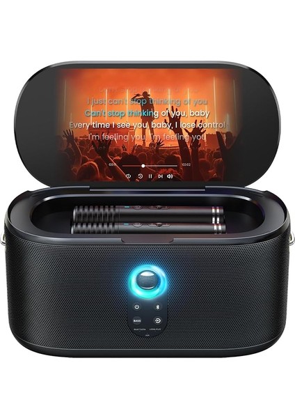 Yetişkinler Için Karaoke Makinesi, Şarkı Sözleri Ekranlı, 10.1 Inç Ekran, 280W, 2+2 Kanal, 2 Kablosuz Mikrofon, Autotune Eq, Kendinden Şarjlı, Karafun Prime ile Taşınabilir Ev Karaoke Sistemi