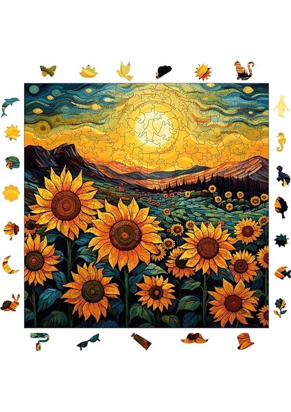 - Ahşap Puzzle Yetişkinler Için - Günebakan Tarlasında Akşamüstü Benzersiz Parçalı Puzzle - 353 Parça Ahşap Yapboz - Yapıştırıcı Folyo Dahil - Dekoratif Ahşap Puzzle - 29X29 cm - S1-30