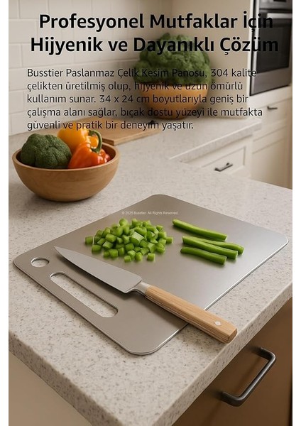 Paslanmaz Çelik Kesim Panosu, Metal Kesme Tahtası, 304 Kalite Çelik, Hijyenik ve Dayanıklı, 34 x 24 Cm, Bıçak Dostu Tasarım, Kolay Temizlenebilir, Mutfak ve Profesyonel Kullanım Için Ideal indirimleri