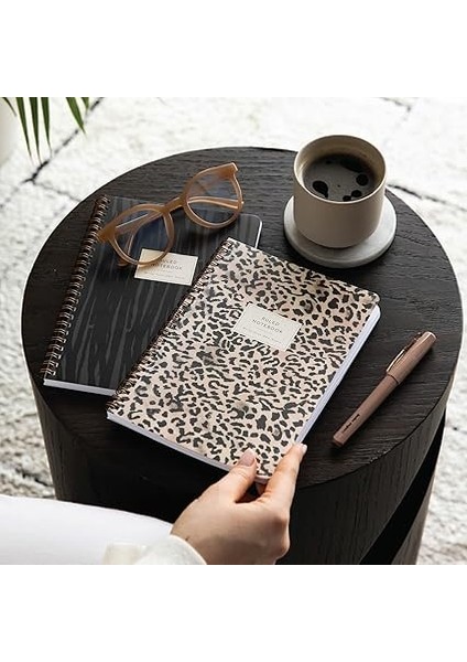 A5 Spiralli Karton Kapak Çizgili Okul Defteri 80 Yaprak 2'li Set - Ders Programlı - Leopar modelleri