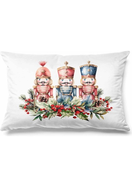 Fındıkkıran Desenli Süet Kırlent Kılıfı, Çift Taraflı, Yılbaşı ve Noel Temalı