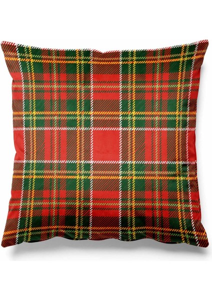 Yeşil Ekose Süet Kırlent Kılıfı, Noel ve Yılbaşı Dekorlarına Şık Dokunuş Sağlar