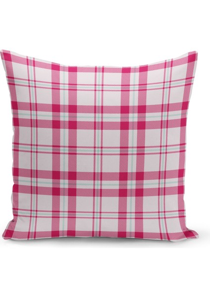 Yılbaşı Ekose Serisi Çift Taraflı Dijital Baskılı Kırlent Kılıfı, Pembe
