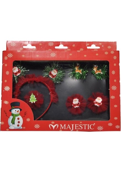 Yılbaşı Temalı Kutulu Toka ve Taç Seti, Noel Baba ve Geyik Desenli Hediyelik