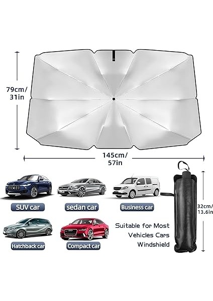 Ön Cam Güneşlik Şemsiye - Tüm Arabalarla Uyumlu Boyut, Uv Güneş Işığı Tam Yansıtma Kapasitesi, Pratik Kullanım, Kılıflı Şık Tasarım, Araç Içi Katlanabilir Yüksek Yalıtımlı Güneşlik Şemsiye modelleri