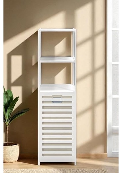 Bambu Beyaz Mat Lake Kirli Sepetli 3 Raflı Banyo Düzenleyici Çamaşır Sepeti DB-0019 modelleri