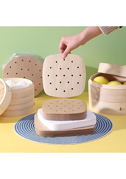200 Adet Air Fryer Pişirme Kağıdı Tek Kullanımlık Hava Fritöz Yağlı Kağıdı Kare Delikli ve Tabak Model modelleri