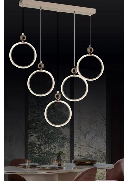 Ld 073 5s Model Gold 3 Renkli Salon ve Oturma Odası Için Ideal Alüminyum Avize, 60X70