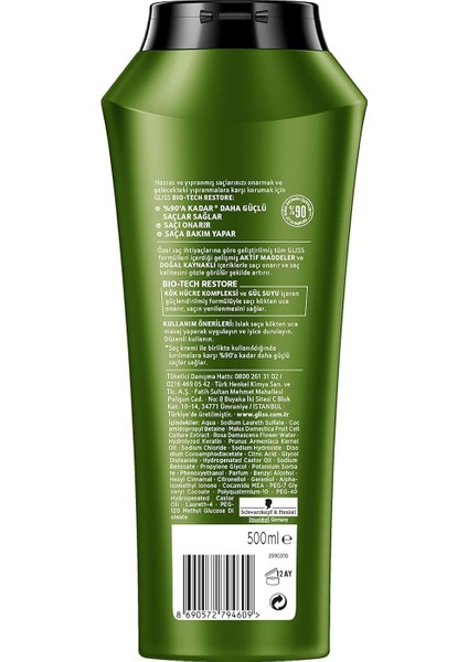 Bio-Tech Restore Güçlendirici Şampuan - Kök Hücre Kompleksi ve Gül Suyu ile 500 ml modelleri