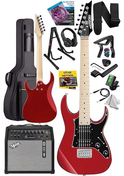 DE-150RD-50AMP Maple Klavye Hh Yüksek Kaliteli 50W Amfili Elektro Gitar Seti fiyatları