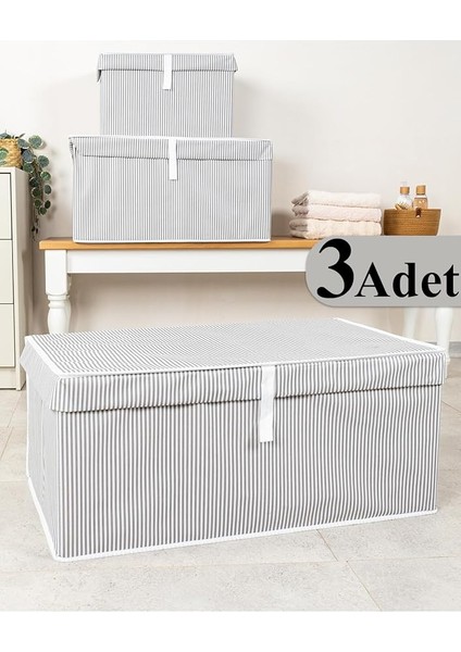 Kapısı Çok Amaçlı Düzenleyici Kapaklı Sandık Tipi Kutu Hurç Organizer 3 Lü Set (Gri, Mega Plus 70 x 40 x 30)