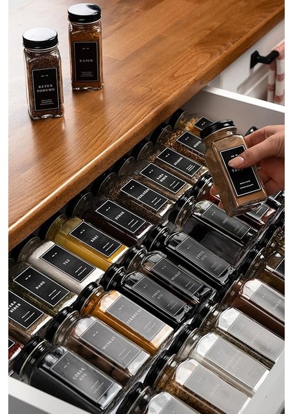 Home 12'li Baharatlık Seti, 120 Ml, Siyah Kapak ve Etiketli Standsız Takım