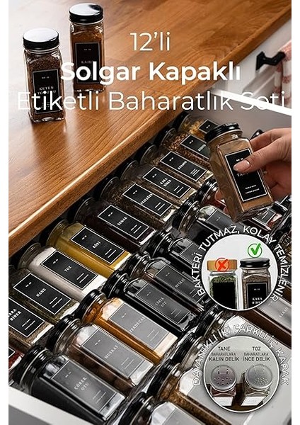Home 12'li Baharatlık Seti, 120 Ml, Siyah Kapak ve Etiketli Standsız Takım fiyatları