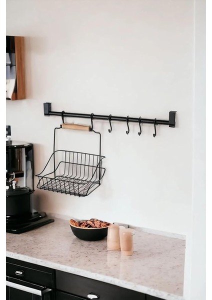 Retro Dizayn Raf ve Retro Sepet, Mutfak Raf Askısı, Organizer, Duvar Askısı