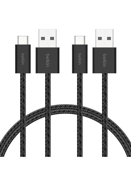 2'li Örgülü Usb-A - Usb-C Kablo, 1,5 M, 15 W, Yumuşak, Esnek ve Hızlı Şarj Kablosu, iPhone 16 ve 15 Serisi, Galaxy S25, Pixel 9, iPad Pro ve Daha Fazlasıyla Uyumlu, Siyah