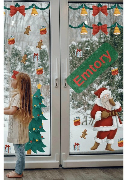 Büyük Boy Noel Baba Cam Sticker, Yılbaşı Süsleme Figürleri, Dekoratif Yapışkan Sticker