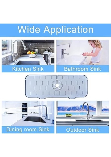 Musluk Sıçrama Önleyici Ped, Gri Su Tutucu Mat, Mutfak ve Banyo Tezgahı & Fayans Koruyucu, Lavabo Kenarı Için Kaymaz Musluk Kapağı, Damlama Engelleyici Ped, 37 * 14 cm fırsatları