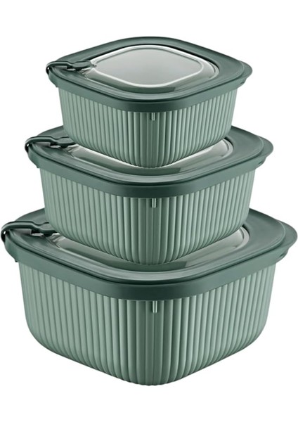 Home 3'lü Microline Saklama Kabı Seti, 600-1100-1800 Ml, Hava Tahliye Kapağı ile Mikrodalgada Kapağı Kapalı Isıtma, Vakumlu, Sızdırmaz, Bpa Free, Silikon Kapaklı,gıda Saklama Pp (Yeşil)