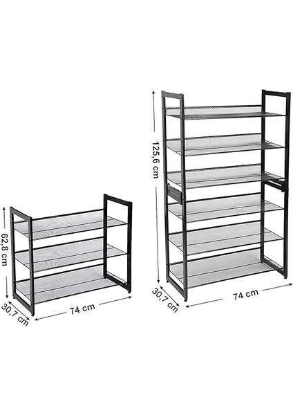 3 Katlı Metal Ayakkabı Rafı, Fileli Raf, Ayarlanabilir Koyma Alanlı Düz Veya Açılı Raf Zeminleri, Koridor, Giriş Alanı Için Istiflenebilir Depo Rafı, 74X62,8X30,7 Cm, Siyah, LMR03B modelleri