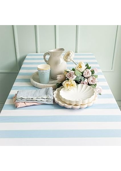 Meri - Pale Blue Stripe Tablecloth - Soluk Mavi Çizgili Kağıt Masa Örtüsü fiyatları